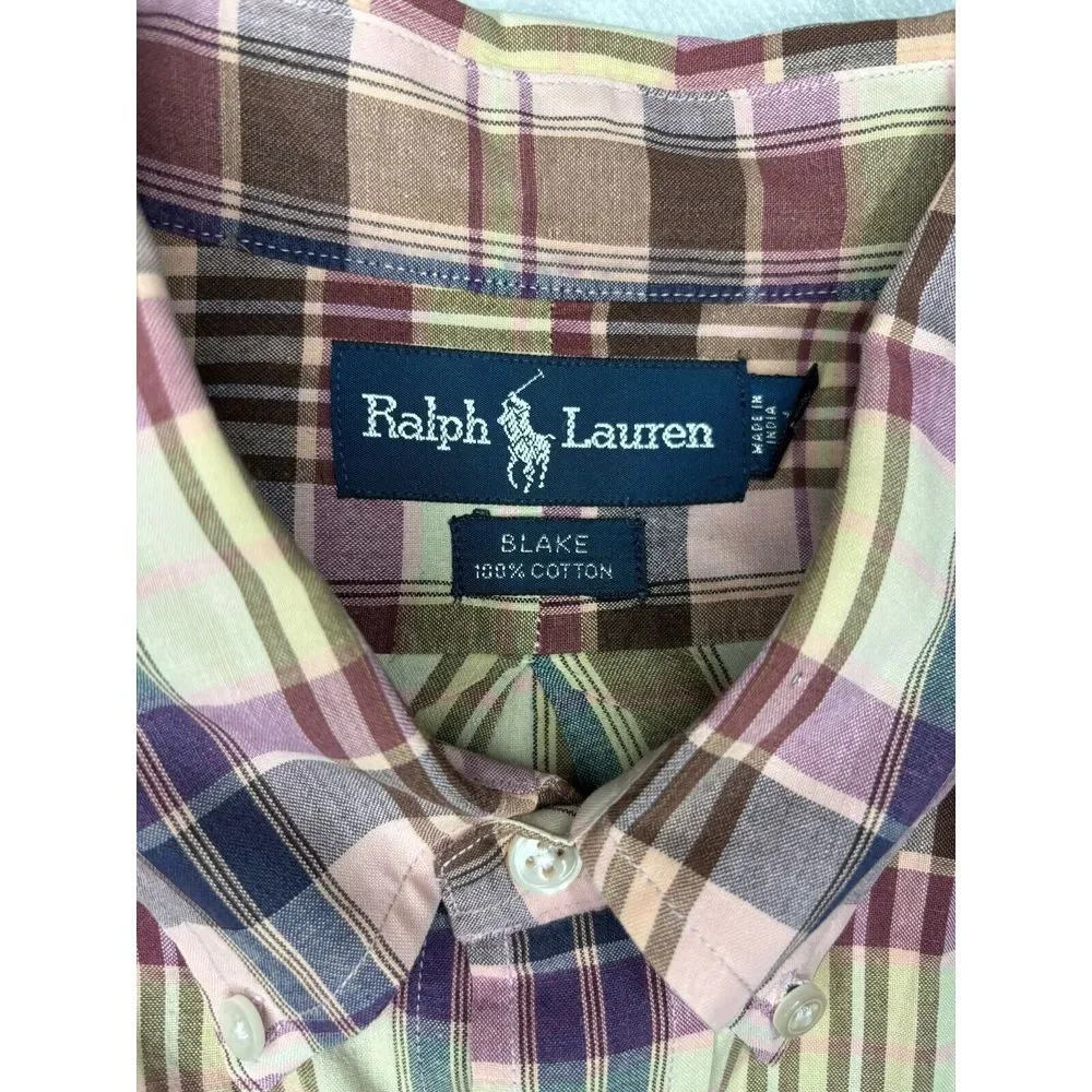 Vintage Ralph Lauren Long Sleeve Button‎ Down Shirt Large Plaid Blake Colorful